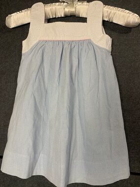 Girls Light Blue Gingham Eyelet Yoke Sundress